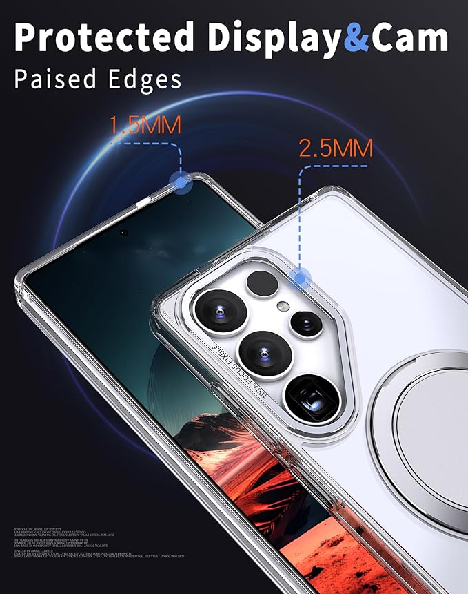 Magnetic Stand Case for Samsung Galaxy S25 Ultra [with 2 Tempered Glass Film] [360° Rotation Magnetic Stand] [Compatible with Magsafe] Military-Grade Drop Protection Case, Clear