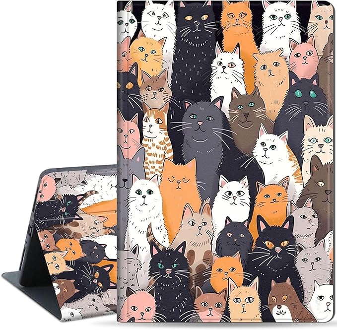 Slim Case for Samsung Galaxy Tab S10 FE / S9 FE 5G 10.9" & Tab S9 11", PU Leather Protective Cover, Multi-Angle Stand, Auto Sleep/Wake, Cat