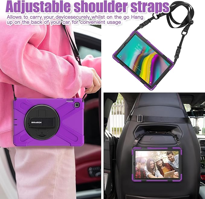 BRAECNstock for Samsung Galaxy Tab S5e Case 10.5 inch 2019 (SM-T720/T725/T727) Shockproof Protective Galaxy S5e Tablet Kids Case with Screen Protector Pen Holder Rotating Stand & Hand Strap - Purple