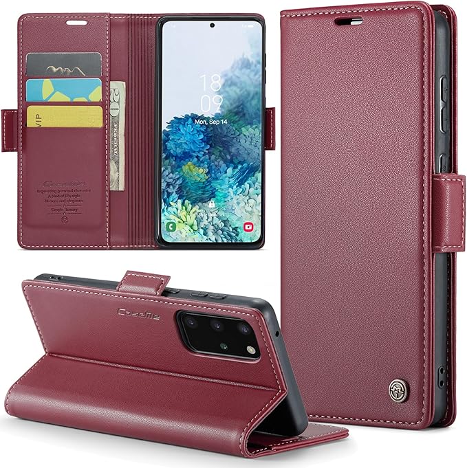 Case for Samsung Galaxy S20 Plus Wallet Case, RFID Blocking PU Leather Flip Folio Cover Card Holder Kickstand Shockproof Phone Case Compatible with Samsung Galaxy S20 Plus, Red