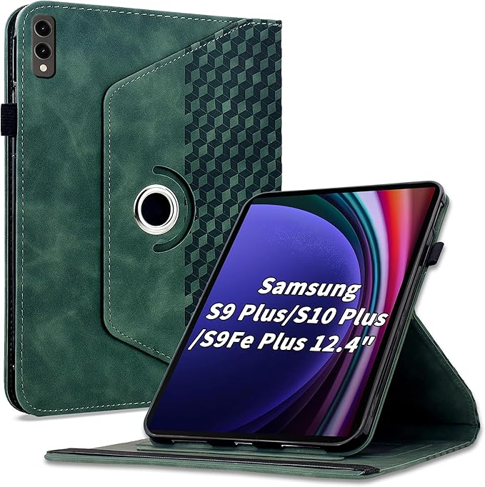 Case for Samsung Galaxy Tab S10 Plus 2024/ S9 Plus/S9FE Plus 12.4,360 Degree Rotating PU Leather Folio Protective Cover with Auto Sleep/Wake,Card Holder&Shoulder Strap for Woman Man,Green