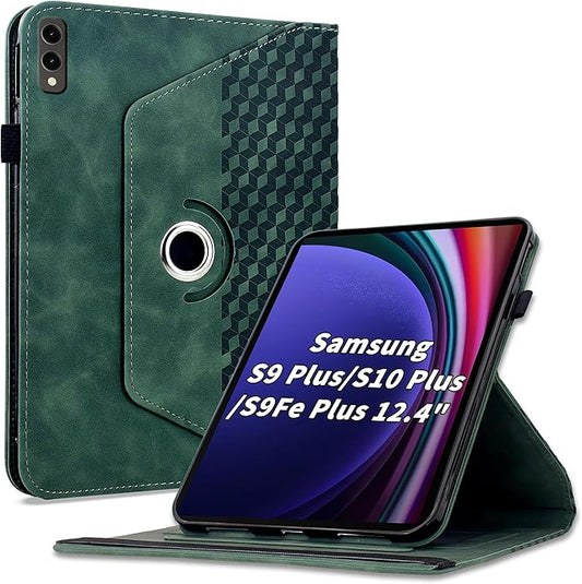 Case for Samsung Galaxy Tab S10 Plus 2024/ S9 Plus/S9FE Plus 12.4,360 Degree Rotating PU Leather Folio Protective Cover with Auto Sleep/Wake,Card Holder&Shoulder Strap for Woman Man,Green