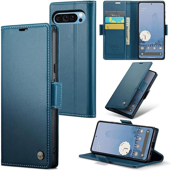 for Google Pixel 9 Pro XL Case, Premium PU Leather Wallet Case Flip Cover with [RFID Blocking][Card Holder][Stand Function] Shockproof Protective for Google 9 Pro XL, Blue