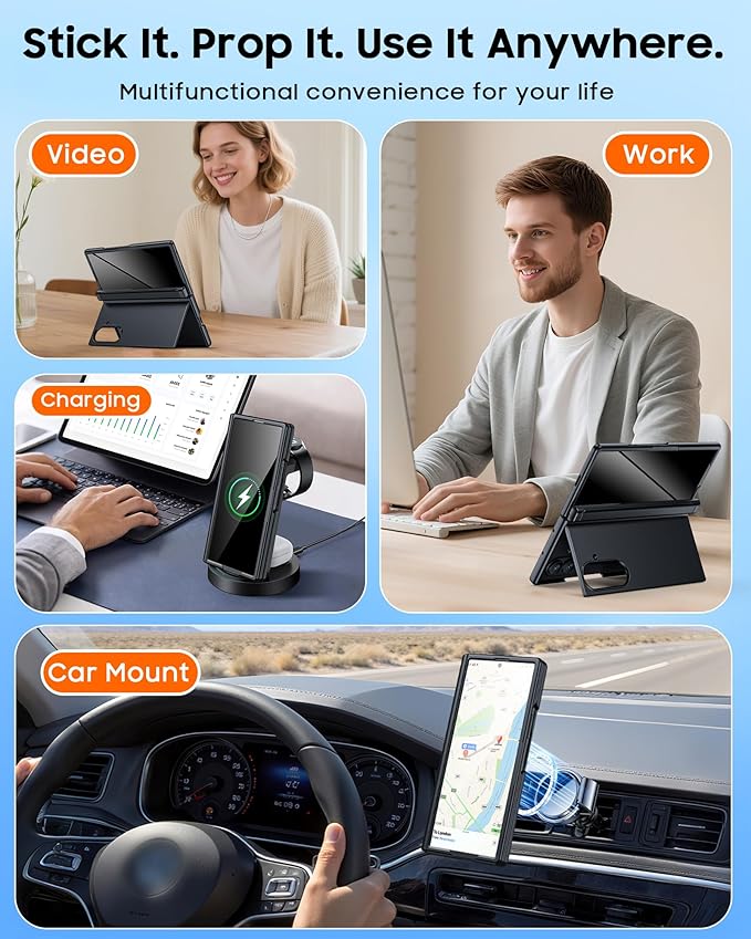 CENMASO Magnetic for Samsung Galaxy Z Fold 7 Case with Stand, Fit for Magsafe, Hinge Protection, Privacy Screen Protector, Built-in Hidden Kickstand, Shockproof Phone Case for Galaxy Z Fold 7-Black