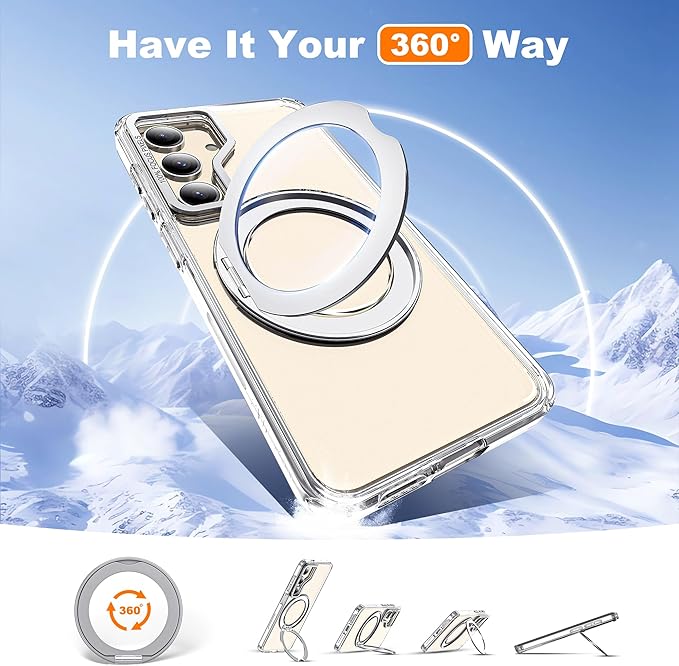 Compatible with Samsung Galaxy S24 Plus Case with 360Rotatable Magnetic Ring Stand Compatible with Mag-Safe Military Protection Shockproof Transparent Phone Case for Galaxy S24+,Clear