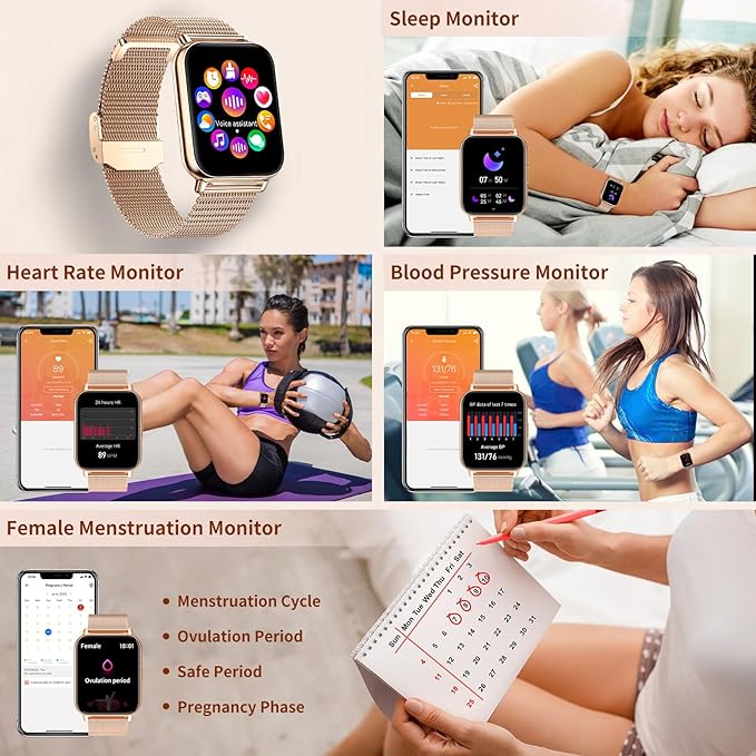 Smart Watches for Women (Answer/Make Calls), 1.85" Large Screen Fitness Watch with 24H Health Monitor, 100+ Sport Modes, 3 Bands Waterproof Smartwatch Compatible with Android and iPhone