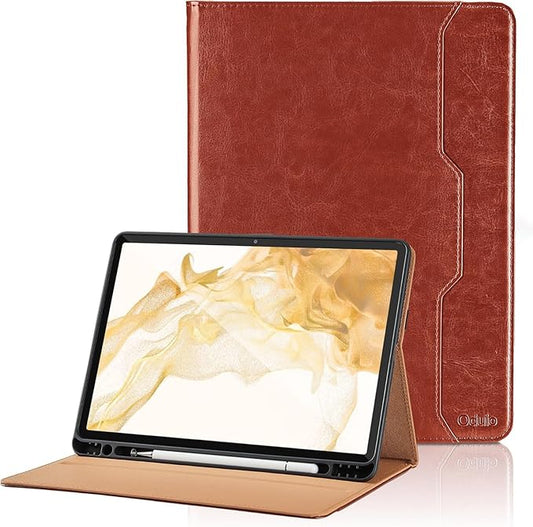 Case for Samsung Galaxy Tab S8 Plus 2022 /S7 FE 2021 /S7 Plus 2020 12.4 Inch - PU Leather Folio Case with S Pen Holder and Pocket, Auto Wake/Sleep Smart Tablet Cover, Brown