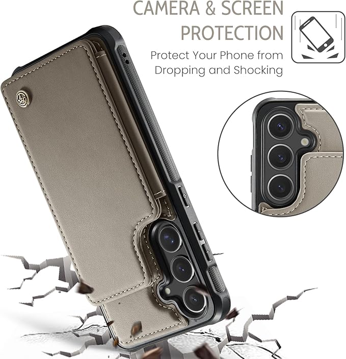 Vinich for Samsung Galaxy S24 FE Wallet Case with Card Holder, RFID Blocking Credit Slots Kickstand Shockproof Phone Cover for Women Men, Gray