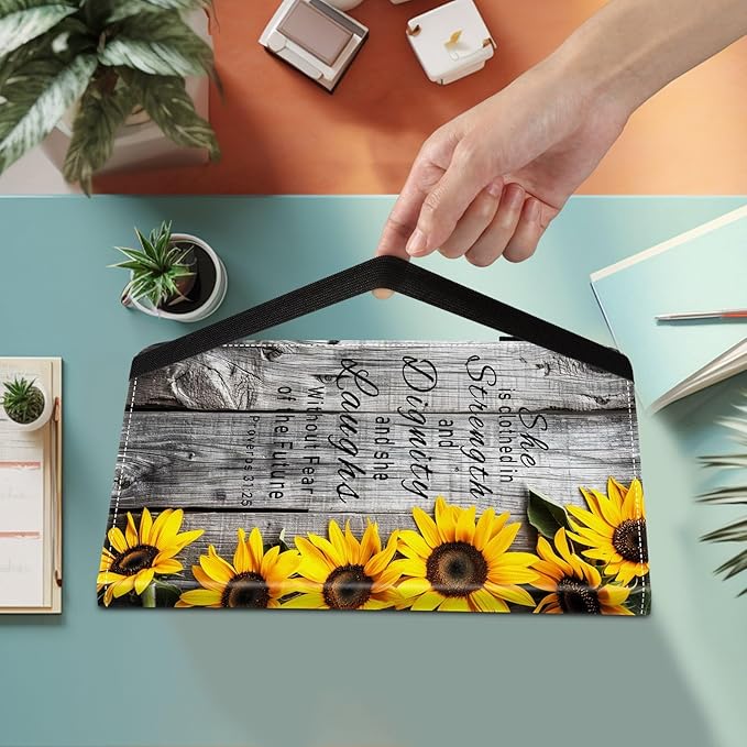 Case for Samsung Galaxy Tab A9 Plus/A9+ 5G 11 Inch 2023 Model (SM-X210/X216/X218),Card Slot PU Leather TPU Case Pen Holder Auto Wake Sleep,Sunflower Bible Verses Proverbs 31:25