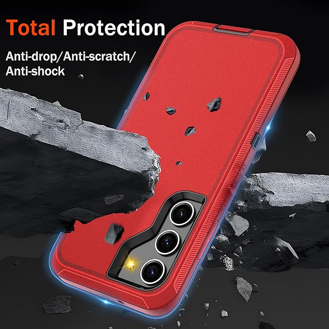 for Samsung Galaxy S23 Case with [2 Pack] HD Screen Protector, [Military-Grade] Shockproof Dust/Drop Proof 3-Layer Full Body Protection Heavy Duty Case for Galaxy S23 5G, Red