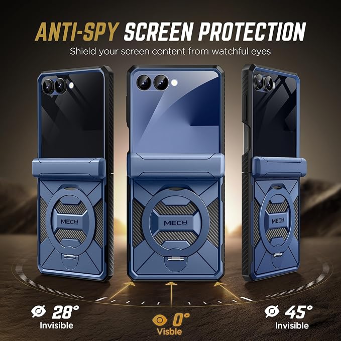 TONGATE 360° Spin Magnetic Stand for Z Flip 7 Case with Privacy Screen Protector, [Compatible with Magsafe] [Anti Spy] Full-Body Shockproof Samsung Galaxy Z Flip 7 Case with Hinge Protection, Blue