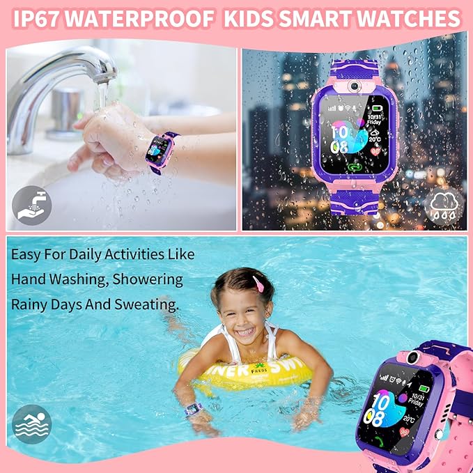 2G Kids GPS Watch, Waterproof Smart Tracker for Boys Girls Ages 3-12 - 2-Way Calling, SOS Button, No Games, 7-Day Battery, Birthday Gift (Pink)