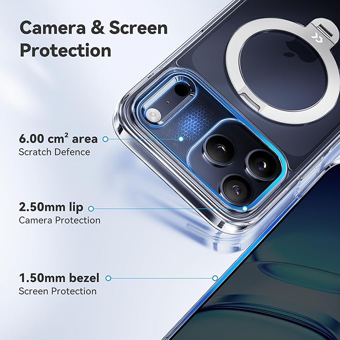 CASEKOO Clear for iPhone 17 Pro Max Case with 360 Spin Magnetic Stand [Fit for MagSafe][17FT Military Protection] Slim Polished for iPhone 17 ProMax Case with Stand 6.9'', Clear
