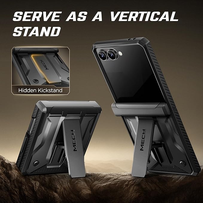 TONGATE for Z Flip 7 Case with Privacy Screen Protector, [Stand & Belt-Clip] [Hinge Protection] [Anti-Slip], Full-Body Military Grade Protective Phone Case for Samsung Galaxy Z Flip 7 5g 2025, Black