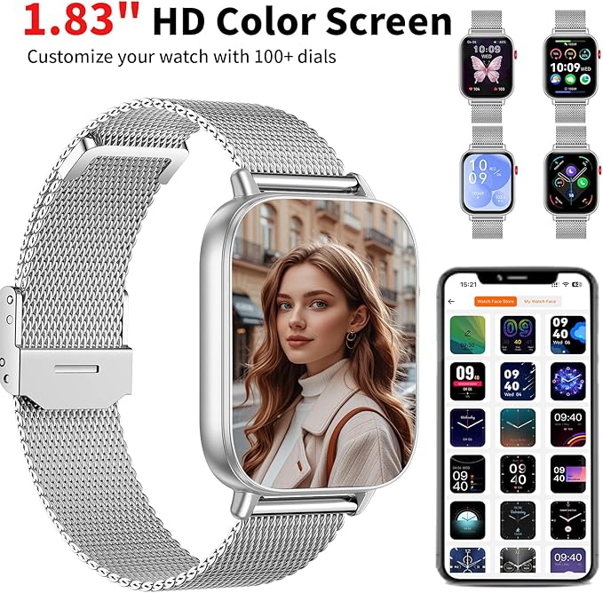 Smart Watch for Women Men, 2025 1.83" HD Smartwatches (Answer/Make Call), IP68 Waterproof Activity Fitness Tracker, Sleep Monitoring, Pedometer, Fitness Watch for Android iOS (Silver)