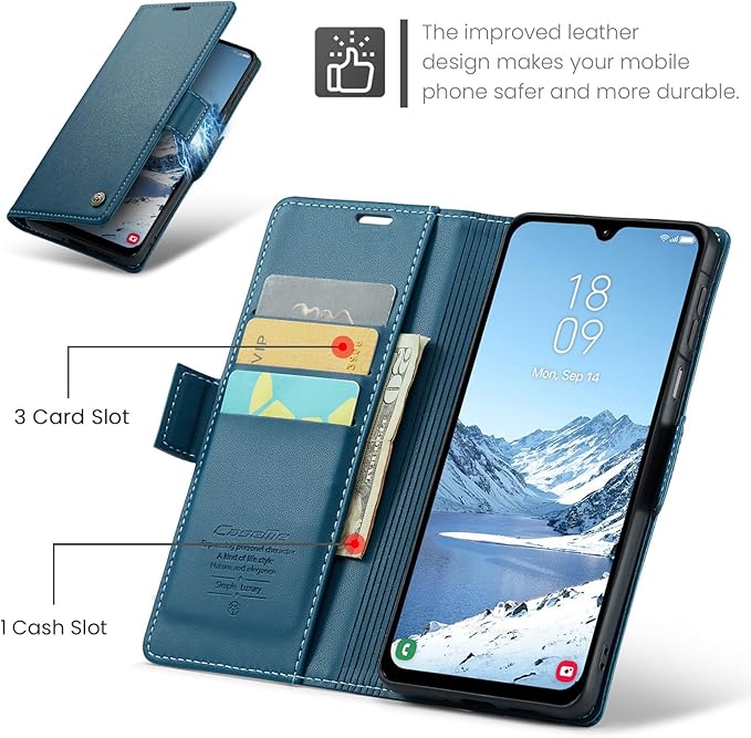 for Samsung Galaxy A26 5G Case, Premium PU Leather Wallet Case Flip Cover with [RFID Blocking][Card Holder][Stand Function] Shockproof Protective for Samsung Galaxy A26, Blue