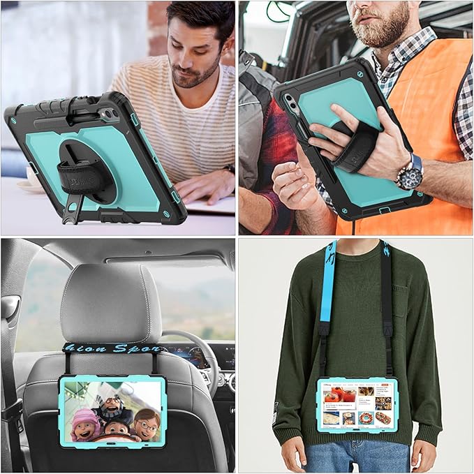 SEYMAC stock Case for Samsung Galaxy Tab S10 Plus/ S9 FE Plus/ S9 Plus 5G Tablet 12.4'' Case with Screen Protector Pencil Holder [360 Rotating Hand Strap] &Stand, Drop-Proof, Skyblue1