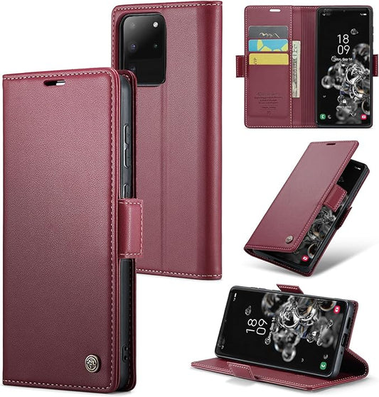 Case for Samsung Galaxy S20 Ultra Wallet Case, RFID Blocking PU Leather Flip Folio Cover Card Holder Kickstand Shockproof Phone Case Compatible with Samsung Galaxy S20 Ultra, Red