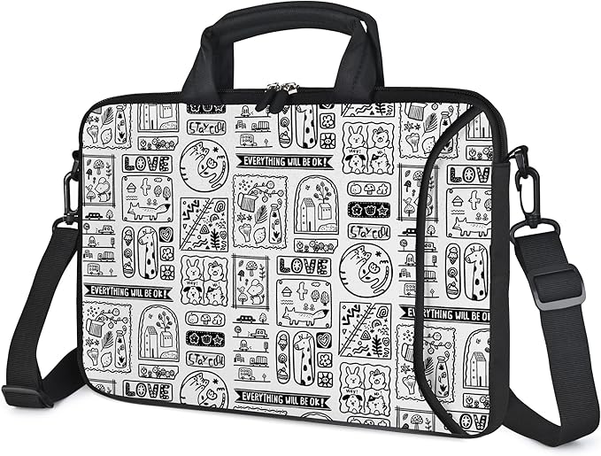 RICHEN 14 15 15.4 15.6 inch Laptop Shoulder Bag Messenger Bag Notebook Handle Sleeve Neoprene Carrying Case with Accessories Pocket (14-15.6 inch, Animal Cartoon)
