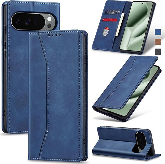 Jasonyu Flip Wallet Case for Google Pixel 10 Pro XL 5G,Leather Magnetic Folio Cover with Card Holder,Kickstand - TPU Shockproof Durable Protective Phone Case,Blue
