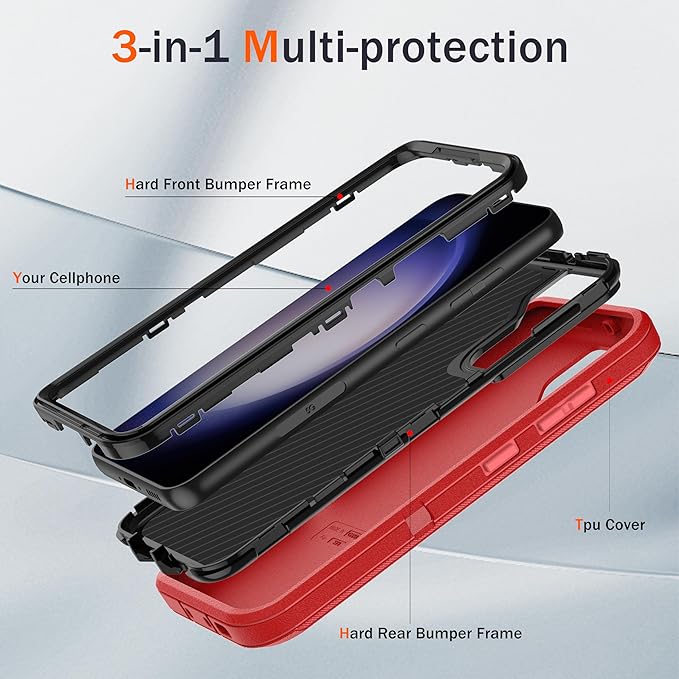 for Samsung Galaxy S23 Case with [2 Pack] HD Screen Protector, [Military-Grade] Shockproof Dust/Drop Proof 3-Layer Full Body Protection Heavy Duty Case for Galaxy S23 5G, Red