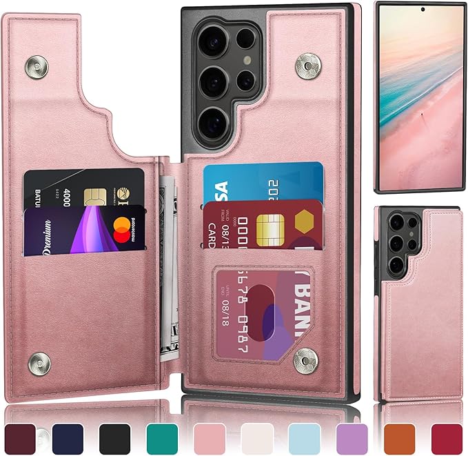 DJDUCK Designed for Samsung Galaxy S25 Ultra Case Wallet with Card Holder, [Magnetic Clasp Cover] [RFID Blocking Leather Protection] Shockproof Women Men Cases for Samsung S25 Ultra Rose Gold