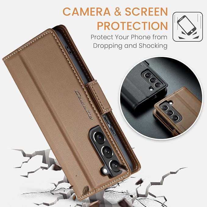 Case for Samsung Galaxy S22 Plus Wallet Case, RFID Blocking PU Leather Flip Folio Cover Card Holder Kickstand Shockproof Phone Case Compatible with Samsung Galaxy S22 Plus, Brown