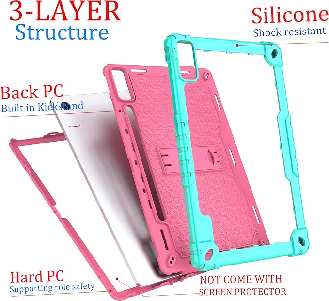 Case for Lenovo Tab P12 12.7 Inches Tablet Case,Heavy-Duty Drop-Proof Shockproof Hybrid Kids Protective Case for Lenovo tab P12/Xiaoxin Pad Pro 12.7" Tablet Case TB370FU/TB371FC (Green/Pink)