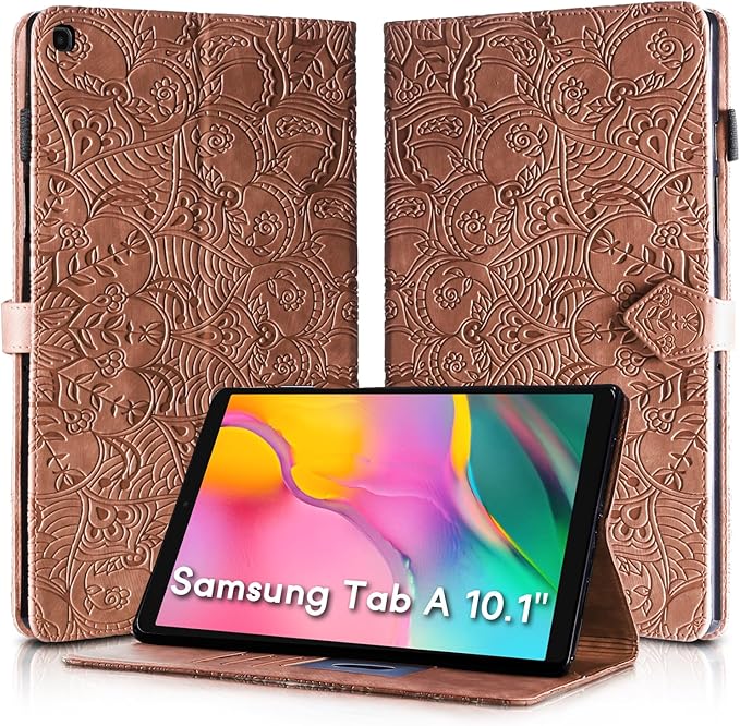 Vine Funda para for Samsung Galaxy Tab A 10.1 2019 SM-T510 T515, Soft Touch Premium Faux Leather Made with Card Slots, Water-Proof Precise Cutouts Compatible with Samsung Tab A 2019 Case Brown