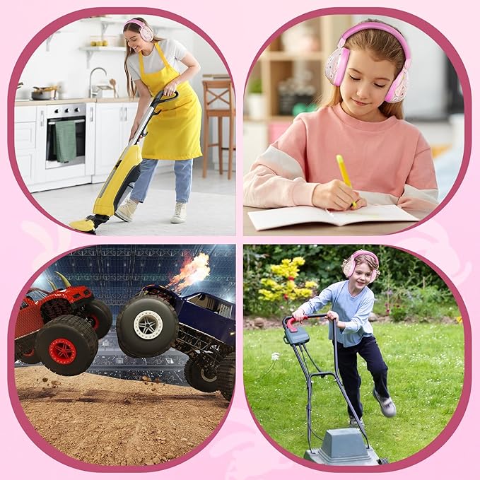 Dr.meter Ear Muffs for Noise Reduction: 27SNR Noise Cancelling Headphones for Kids Adults - Toddler Kids Ear Protection for Monster Truck, Autism Sensory, Mowing, Concerts, Fireworks- Pink
