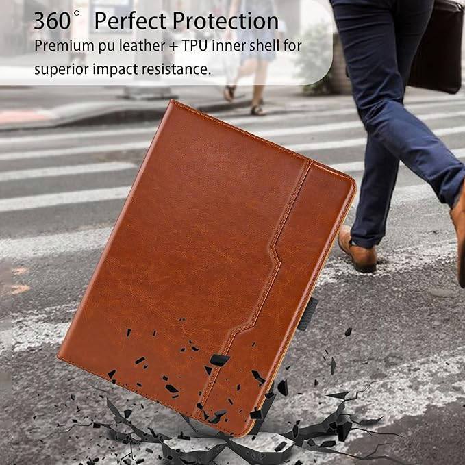 Case for Samsung Galaxy Tab S10+ Plus 2024 / S9 FE+ / S9+ 12.4 Inch 2023 Magnetic Multi-Angle Leather Folio Stand Shell With Card Holder, Brown