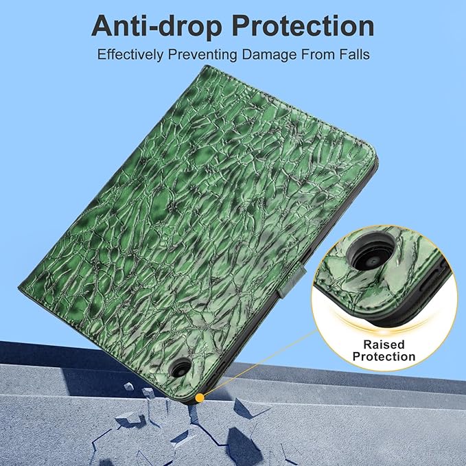 Elegant Case for Samsung Galaxy Tab A9 Plus 11 Inch 2023（Model: SM-X210/X216/X218）, Premium Leather Crocodile Cover | Stand | Card Pockets| Wrist Strap for Women Girls(Blackish Green)