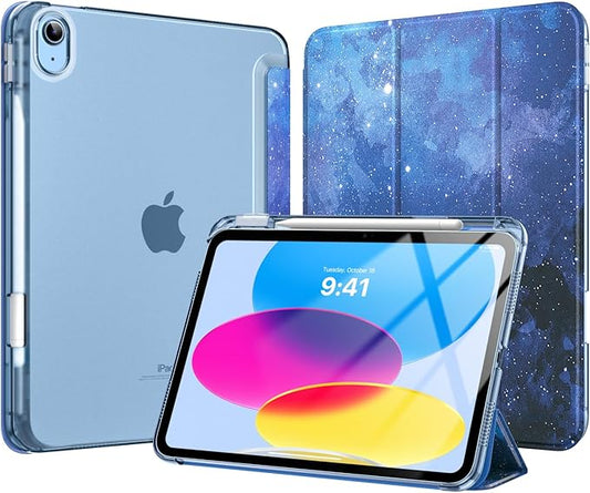 MoKo for iPad (A16) 11th Generation Case 11 Inch 2025, iPad 10th Generation Case 10.9 Inch 2022 with Pencil Holder, Slim Light Trifold Protective Cover with Hard PC Translucent Back Shell, Starry Sky