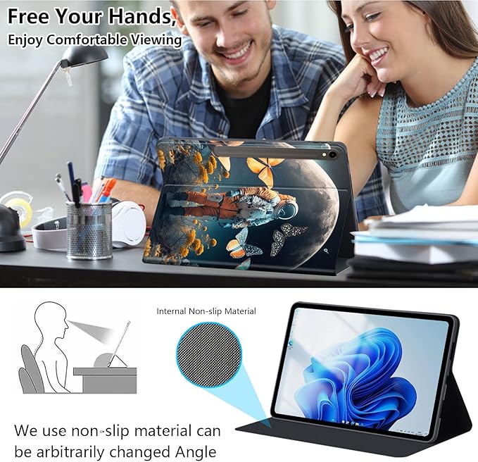 Slim Case for Samsung Galaxy Tab S10 FE / S9 FE 5G 10.9" & Tab S9 11", PU Leather Protective Cover, Multi-Angle Stand, Auto Sleep/Wake, Spaceman