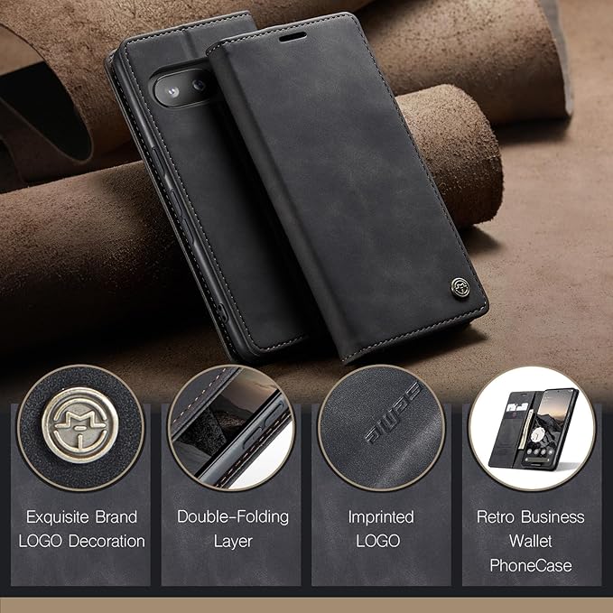 for Google Pixel 9a Case, Flip Wallet Leather Case with Card Holder Magnetic Closure Shockproof Kickstand Protective Phone Cases Cover for Pixel 9a, Black