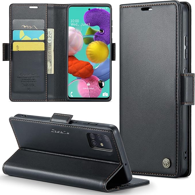 for Samsung Galaxy A51 4G Case, Premium PU Leather Wallet Case Flip Cover with [RFID Blocking][Card Holder][Stand Function] for Samsung Galaxy A51 4G (Non 5G Version), Black