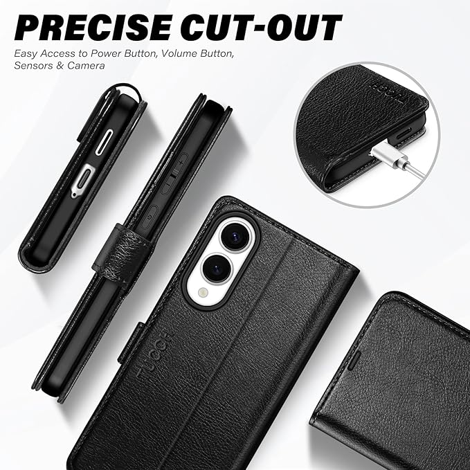 TUCCH Wallet Case for Galaxy S25 Edge, Magnetic PU Leather Stand [RFID Blocking] 4 Card Slots Protective Folio Cover with [TPU Shockproof Interior Case] Compatible with Galaxy S25 Edge, Textured Black