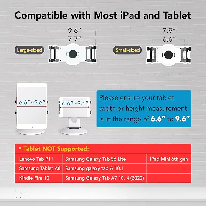 EHO Tablet Kiosk Stand, 360° Rotating Commercial Tablet Stand, Retail Kiosk, 6"-13" (Screens) Adapter Universal Holder for iPad, Air, Mini, Microsoft Surface, Most Tablets - Black