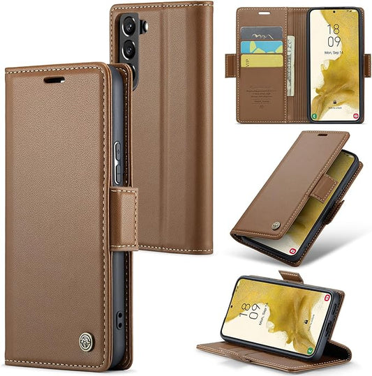 Case for Samsung Galaxy S22 Plus Wallet Case, RFID Blocking PU Leather Flip Folio Cover Card Holder Kickstand Shockproof Phone Case Compatible with Samsung Galaxy S22 Plus, Brown