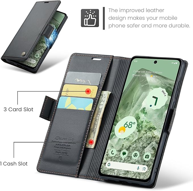 for Google Pixel 8A Case, Premium PU Leather Wallet Case Flip Cover with [RFID Blocking][Card Holder][Stand Function] Shockproof Protective for Google 8A, Black