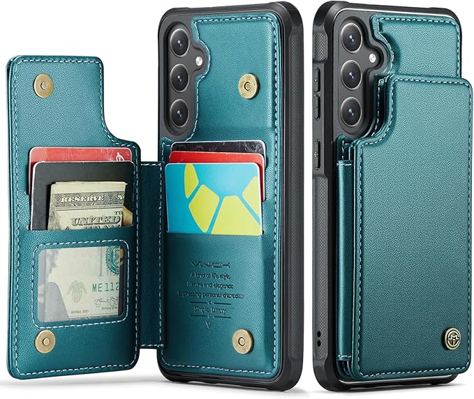 Vinich for Samsung Galaxy S25 Plus Wallet Case with Card Holder, RFID Blocking Credit Slots Kickstand Shockproof Phone Cover for Women Men, Bluish Green
