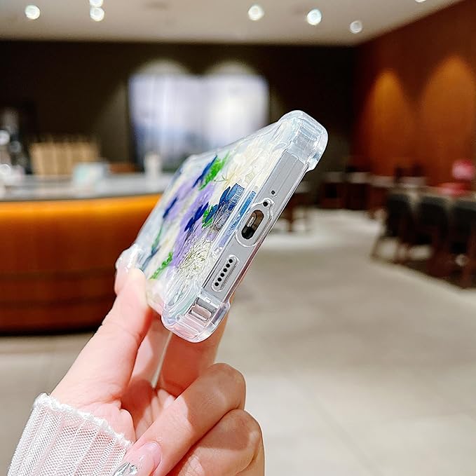 Compatible with Samsung Galaxy S24 Plus Case Cute Pressed Dried Real Flowers Design Women Girly Shockproof Soft TPU Floral Clear Phone Cover for Galaxy S24+ (Purple Flower)