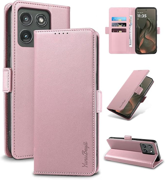 Wallet Flip Case for Motorola Edge (2025) - [RFID Blocking] Luxury PU Leather Card Holder Magnetic Phone Cover with Kickstand,Shockproof Protective Case,Pink