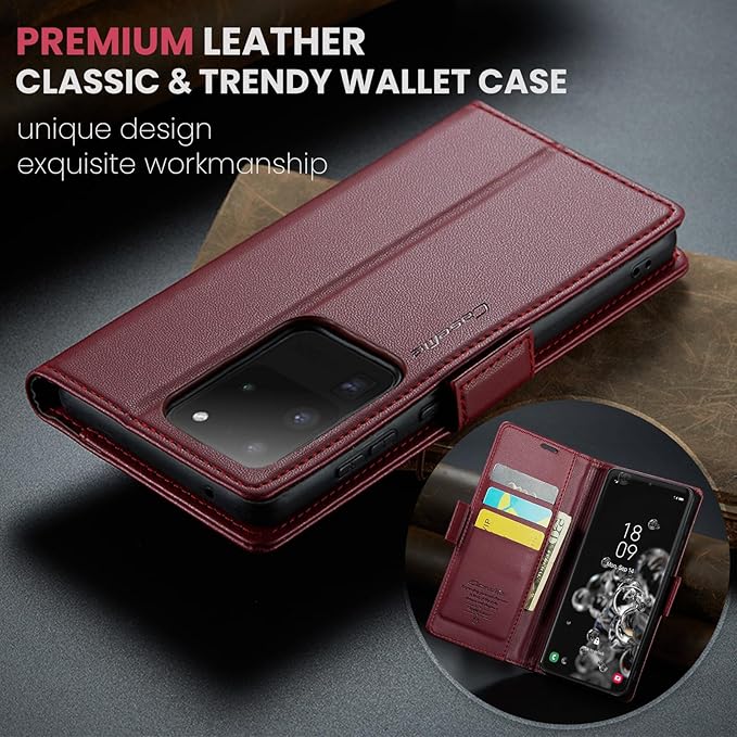 Case for Samsung Galaxy S20 Ultra Wallet Case, RFID Blocking PU Leather Flip Folio Cover Card Holder Kickstand Shockproof Phone Case Compatible with Samsung Galaxy S20 Ultra, Red