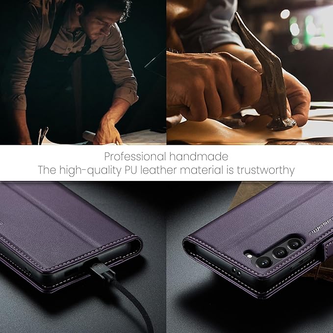 AUPAI for Samsung Galaxy S23 Plus Wallet Case with Credit Card Holder, PU Leather RFID Blocking Folio Flip Kickstand Magnetic Clasp Protective Phone Cover for Women Men Purple