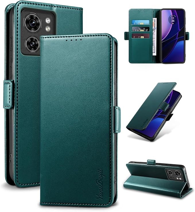 Wallet Flip Case for Motorola Edge (2023) - [RFID Blocking] Luxury PU Leather Card Holder Magnetic Phone Cover with Kickstand,Shockproof Protective Case,Green