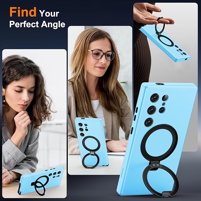 Designed for Samsung Galaxy S24 Ultra Case with Magnetic Ring Stand [Compatible with Mag-Safe][Military Grade Drop Protection][Build in Kickstand] S24 Ultra Phone Case 6.8",Blue