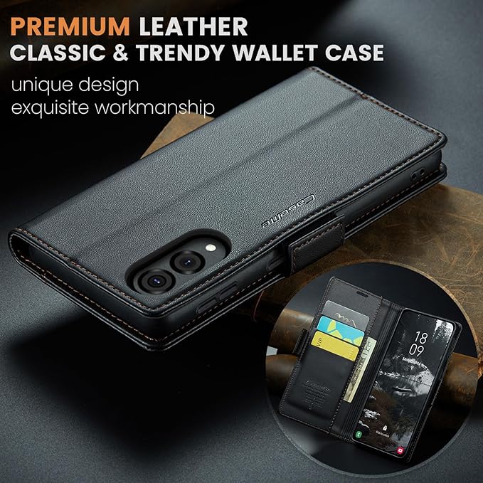 for Samsung Galaxy S25 Edge Case, Premium PU Leather Wallet Case Flip Cover with [RFID Blocking][Card Holder][Stand Function] Shockproof Protective for Samsung Galaxy S25 Edge, Black