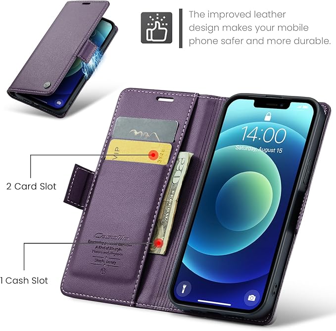 for iPhone 12 Mini Case, Premium PU Leather Wallet Case Flip Cover with [RFID Blocking][Card Holder][Stand Function] Shockproof Protective for iPhone 12 Mini 5.4 inch, Purple