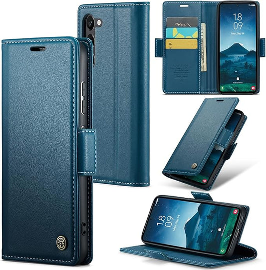 Case for Samsung Galaxy S24 Wallet Case, RFID Blocking PU Leather Flip Folio Cover Card Holder Kickstand Shockproof Phone Case Compatible with Samsung Galaxy S24, Blue